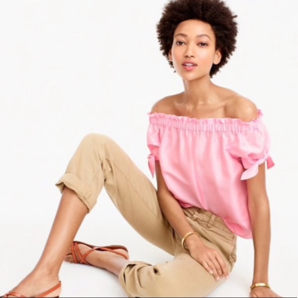 JCrew Pink Silk Off the Shoulder Top